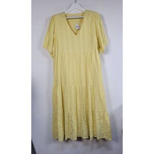 J. Jill Womens Pineapple Yellow Short Sleeve Tiered V-Neck Midi Dress Large New